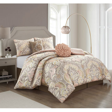 Amelia Floral Jacquard 6-Piece Bedding Comforter Set, Blush, King