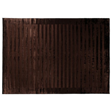 Wide Stripe Hand-Loomed Viscose and Cotton Chocolate Area Rug, 6'x9'