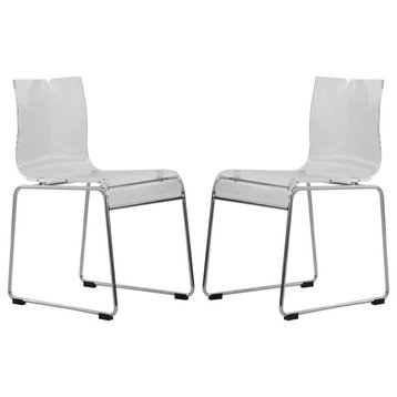 LeisureMod Lima Modern Acrylic Chair, Set of 2 Clear