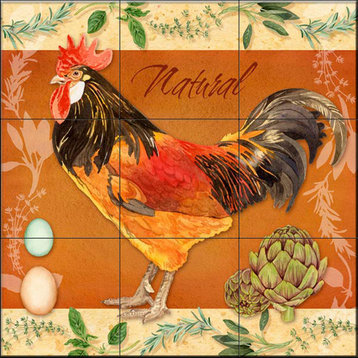 Tile Mural, Rooster Natural by Lynnea Washburn