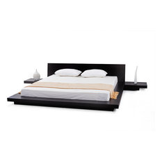 Fujian Modern Queen Platform Bed With 2 Night Stands, 3-Piece Set, Espresso