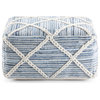 Simpli Home Cowan Boho Square Pouf in Blue and Natural Handloom Woven
