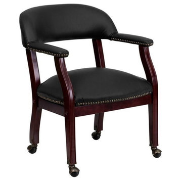 Bowery Hill Leather Guest Chair with Casters in Black