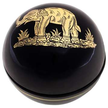 Novica Handmade Precious Elephant Gold-Accented Lacquerware Wood Box