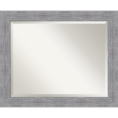 Bark Rustic Grey Beveled Bathroom Wall Mirror - 33 x 27 in.