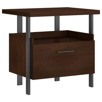 Modern Filling Cabinet, Metal Frame With Pull Handles and Drawer, Walnut/Grey