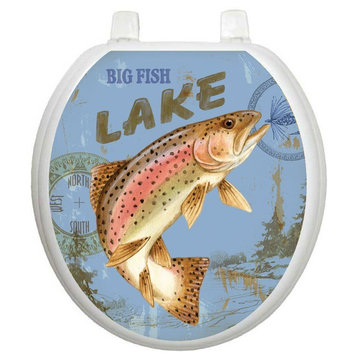 Lake Fishing Toilet Tattoos Seat Cover, Vinyl Lid Decal, Bathroom Accent, Round