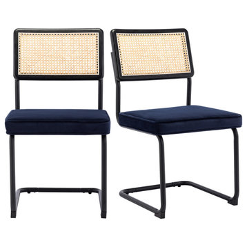 Bauhaus Cantilevered Cane Side Chairs Set of 2, Blue