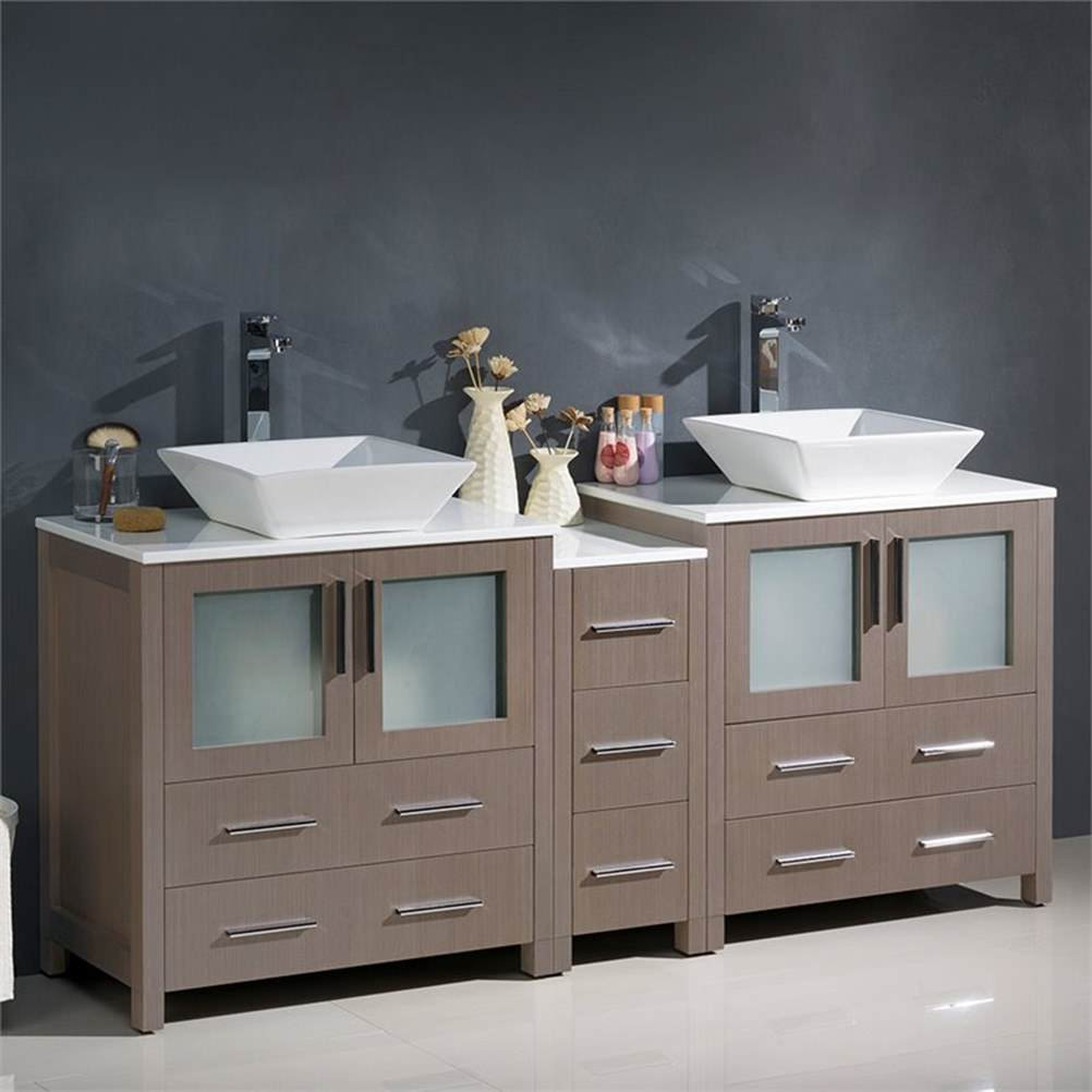 Fresca Torino 72" Gray Oak Double Bathroom Cabinets with Tops and ...