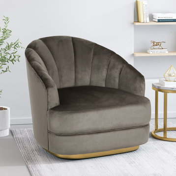 Caily Modern Glam Channel Stitch Velvet Club Chair, Gray and Copper