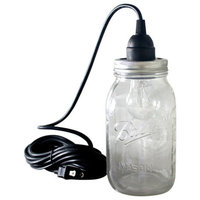Hanging Blue Mason Jar Pendent Light, Black Cord, Clear, Hardwired