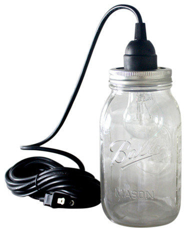 Hanging Blue Mason Jar Pendent Light, Black Cord, Clear, Hardwired