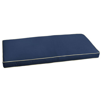 Sunbrella Navy Blue With Ivory Outdoor Bench Cushion 37" to 48", Corded