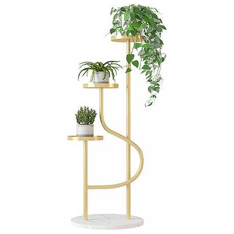 42.5" Tall Metal Plant Stand 3 Tier Modern Corner Ladder Planter in Gold