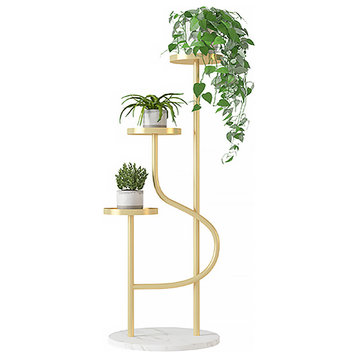 Ladder Plant Stand Unique End Table, Gold Metal