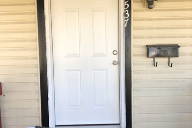 Door frame, door, and storm door installation