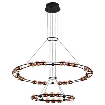 Ring Design LED Rose Gold Decor Chandelier, 2 Rings, Cool Light, Dimmable