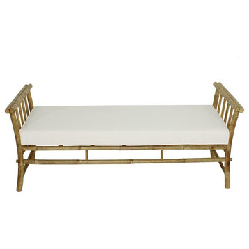 Bamboo Bench Sofa Ottoman Seat - Natural Color With White Mattress