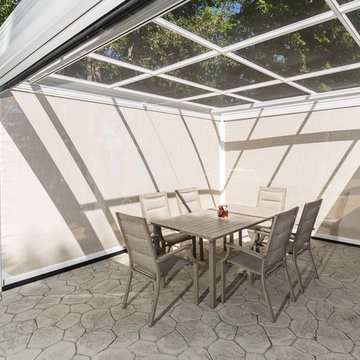 Custom aluminum Pergola, shade canopy open and side solar screens