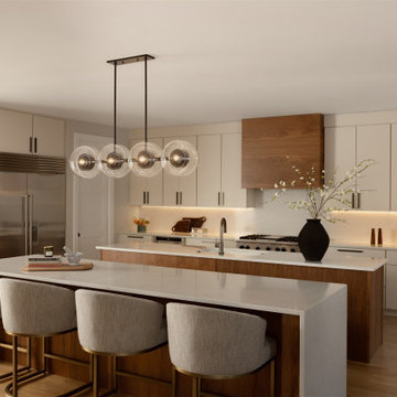 Modern Warm Kitchen Design with Double Island