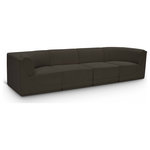 Meridian Furniture - Ollie Black Boucle Fabric Straight Modular Sofa, Brown, 4-Piece: 2 Armless Chair, 2 Corner Chair - Meet the epitome of style and functionality with this Ollie boucle fabric living room sofa, part of the Ollie modular collection. A contemporary marvel, this sofa features chic and inviting rich brown boucle fabric upholstery, giving it a sumptuous texture that oozes elegance and luxury. Curved corners add to the visual look of the sofa while maximizing seating comfort while lounging, reading, or entertaining. Pair it with other items in the Ollie collection easily, thanks to an attachment latch underneath.