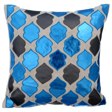 Blue Decorative Pillow Covers 22"x22" Faux Leather, Dream Magnet