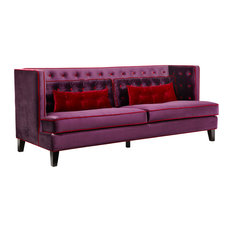 Red Velvet Tufted Sofas Houzz Moulin Velvet Sofa With Piping Purple Red