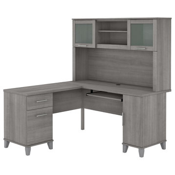 Somerset 60W L Shaped Desk with Hutch, Platinum Gray