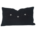 Paseo Road by HiEnd Accents - Western Suede Antique Silver Concho & Studded Lumbar Pillow, 12" x 20", Black - Embodying Western sophistication in every detail, this genuine suede pillow showcases a lone silver concho in the middle, enveloped by an elegant silver-studded border. Available in black, gray, navy, and tobacco, this accent pillow brings a luxurious, rustic touch to any room.