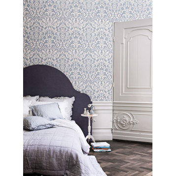 Luscious Powder Blue Ornamental Wallpaper, Double Roll