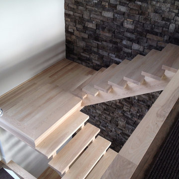 Solid Ash Scandinavian Style Stair with an Incorporated Landing & Glass Railing