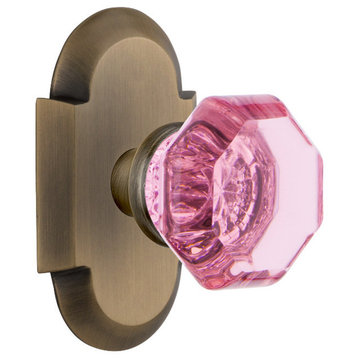 Cottage Plate Privacy Waldorf Pink Knob, Antique Brass