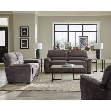 Coaster 3-Piece Transitional Upholstered Pillow Top Arm Velvet Sofa Set in Gray