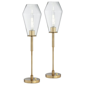 Pacific Coast Ellis Clear Glass Table Lamp/Uplight Set Of 2, Gold