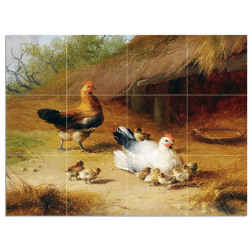 Tile Mural CHICKENS hens fowl poultry birds Backsplash 4.25" Ceramic Matte