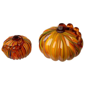 Set of 2 Multi Striped Glass Short Pumpkin