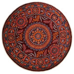 Bareen's Designer Rugs - Ziegler kafkaz Antonett Red/Blue Round Rug, 9'11 x 10'3 - A Persian influenced Turkish hand knotted rug made by skilled artisans capable of creating the most exceptional vegetable dyes and hand-spun New Zealand wool. This gorgeous one of a kind Peshawar Kafkaz handmade rugs is also known as a Chobi Rug. This gorgeous rug is extremely versatile and is famous for its soft pleasing color palette and informal design that works in a myriad of interiors. It has been expertly hand-tied, finished, sun-dried, and can contain up to 1.5 million knots. It takes 4 skilled artisans to hand knot this rug nine to twelve months to complete this piece of art. The invigorating colors and patterns in this rug will give your home an elegant and fresh appearance. While drawing upon the coloring and patterns of antique rugs, contemporary Peshawar pieces incorporate modern design motifs and feature vibrant color tones.Give your room a luxurious look and feel with this beautiful rug with gorgeous color pallet. The intricate design allows this oriental rug to creates a royal ambience in any decor. Hand knotted construction and natural fibers gives this rug soft feel under your feet.