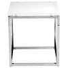 Euro Style Sandor Square Side Table in Pure White Glass With Chrome Base