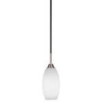 Toltec Lighting - Paramount Mini Pendant, Matte Black & Brushed Nickel, 5.5" White Matrix - Enhance your space with the Paramount 1-Light Mini Pendant. Installation is a breeze - simply connect it to a 120 volt power supply and enjoy. Achieve the perfect ambiance with its dimmable lighting feature (dimmer not included). This pendant is energy-efficient and LED-compatible, providing you with long-lasting illumination. It offers versatile lighting options, as it is compatible with standard medium base bulbs. The pendant's streamlined design, along with its durable glass shade, ensures even and delightful diffusion of light. Choose from multiple finish, color, and glass size variations to find the perfect match for your decor.