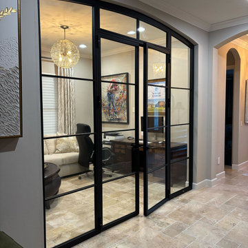 Custom Arched Trevi Steel & Glass Double-Door Partition for a Florida Home Offic