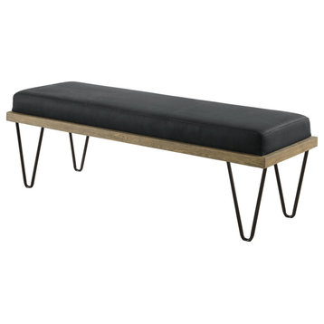 Leatherette Padded Bench With Hairpin Legs, Gray