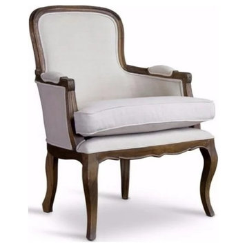 Unique Accent Chair, Curved Frame With Cabriole Legs and Off White Fabric Seat