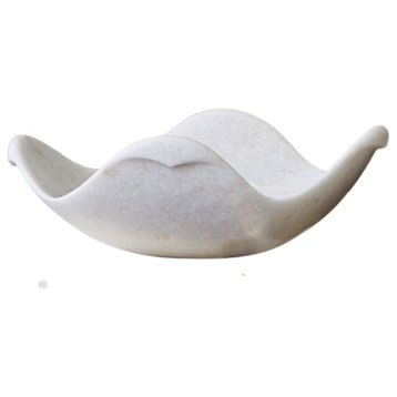 Elegant White Marble Dove Sculpture Bowl 11" Centerpiece Stone Bird Modern Art