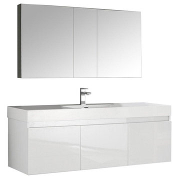 Mezzo 60" Wall Hung Vanity, White, Faucet, FFT3071CH