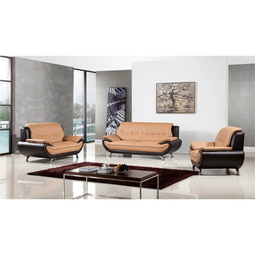AE709 Light Brown and Dark Brown With Love Seat with Faux Leather