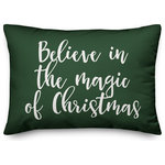 Designs Direct Creative Group - Believe, The Magic of Christmas, Dark Green 14x20 Lumbar Pillow - Decorate for Christmas with this holiday-themed pillow. Digitally printed on demand, this  design displays vibrant colors. The result is a beautiful accent piece that will make you the envy of the neighborhood this winter season.