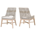 Essentials for Living - Tapestry Outdoor Dining Chair, Set of 2 - These woven outdoor dining chairs will add a touch of coastal style to your backyard or patio. Constructed with a stainless steel frame and solid gray teak legs, these side chairs are not only sturdy, but durable for outdoor use. A rich taupe and white colored rope is tightly woven with an eye-catching solid taupe stripe interwoven at the center of the seat back. The gray teak legs feature crossed leg stretchers and a beautiful wood grain finish. Paired with a removable all-weather seat cushion, the chairs provide comfort with style and will be the perfect addition to any outdoor space.