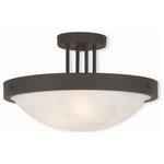 Livex Lighting - Livex Lighting 73956-07 New Brighton - Three Light Semi-Flush Mount - Canopy Included: TRUE  Shade InNew Brighton Three L Bronze White Alabast *UL Approved: YES Energy Star Qualified: n/a ADA Certified: n/a  *Number of Lights: Lamp: 3-*Wattage:60w Medium Base bulb(s) *Bulb Included:No *Bulb Type:Medium Base *Finish Type:Bronze