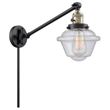 Oxford 1-Light LED Swing Arm Light, Black Antique Brass, Glass: Seedy
