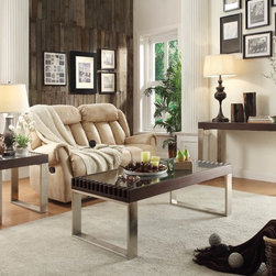 HOMELEGANCE RAEBURN 3P MODERN ESPRESSO WOOD COFFEE TABLE SET GLASS TOP - Coffee Table Sets